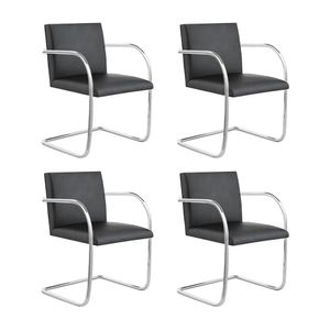 Kit 4 Cadeiras Brno Para Escritório Couro Sintético Preto Tubular Cromada Cor Preto
