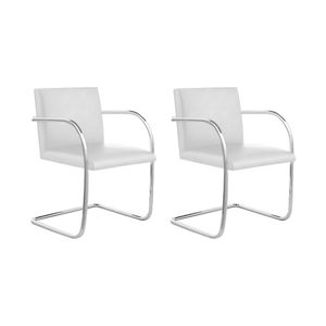 Kit 2 Cadeiras Brno Para Escritório Couro Sintético Branco Tubular Cromada Cor Branco