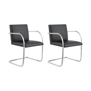 Kit 2 Cadeiras Brno Para Escritório Couro Sintético Preto Tubular Cromada Cor Preto