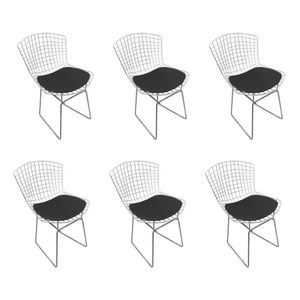 Kit 6 Cadeiras Bertoia Cromadas Com Assento Sintético Preto Cor Preto