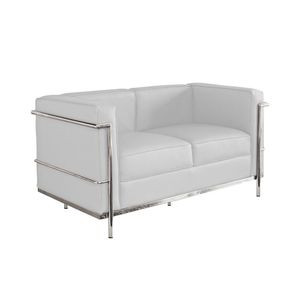 Sofa Le Corbusier De 2 Lugares Inox E Couro Natural Branco Cor Branco