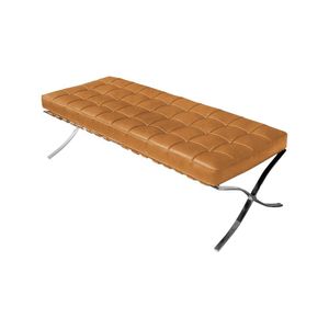 Banco Barcelona Couro Naural Caramelo Base Inox Cor Bege