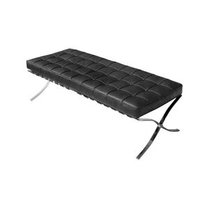 Banco Barcelona Couro Naural Preto Base Cromada Cor Preto
