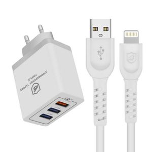 Kit Carregador Turbo Triplo + Cabo Dual Shock Lightning Branco - Gshield