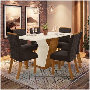 Conjunto Sala De Jantar Mesa 160cm 6 Cadeiras Juanita Casa 812 Nature Off White E Marrom
