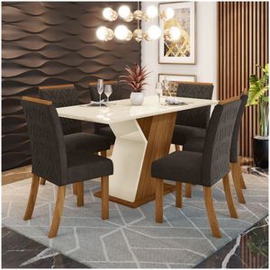 Conjunto Sala De Jantar Mesa 160cm Vidro 6 Cadeiras Zuri Casa 812 Nature Off White E Marrom