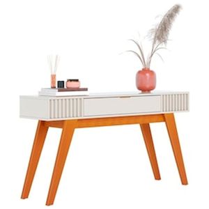 Aparador Riviera Mdp Com 1 Gaveta E Pés Em Madeira Maciça Colibri Off White Com Marrom