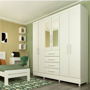 Guarda Roupa Casal 6 Portas 4 Gavetas Arizona Neve