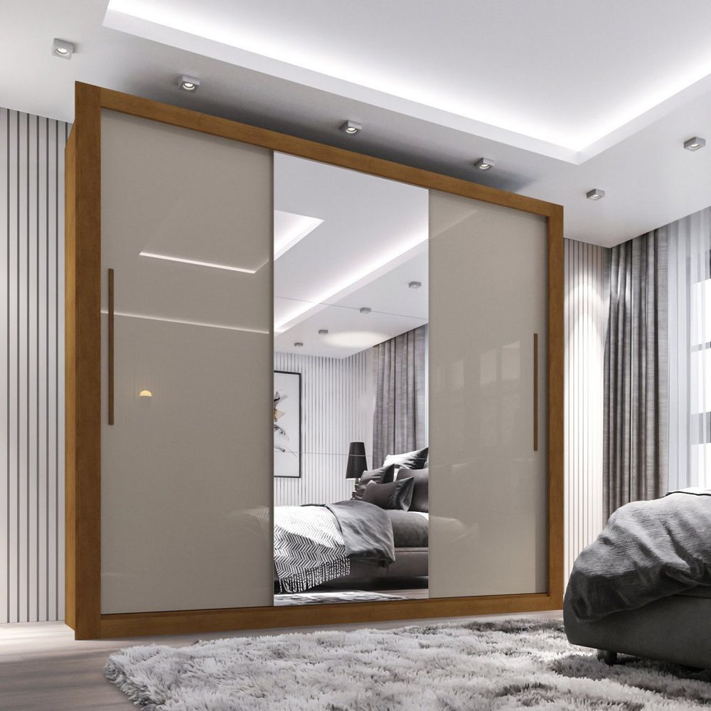 Guarda Roupa Casal 3 Portas Com Espelho 4 Gavetas Costa Rica Sallêto Móveis Cinamomo/off