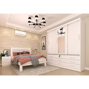 Guarda Roupa Casal Com Espelho 3 Portas De Correr 9 Gavetas Chicago Tcil Móveis Neve