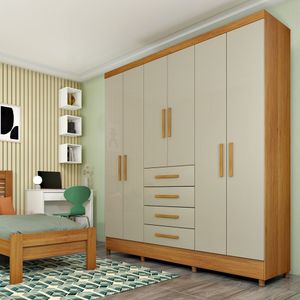 Guarda Roupa Casal 6 Portas 4 Gavetas Arizona Cinamomo/off White