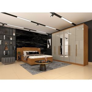 Guarda Roupa Casal Com Espelho 6 Portas 4 Gavetas Veneza Tcil Móveis Cinamomo/off White