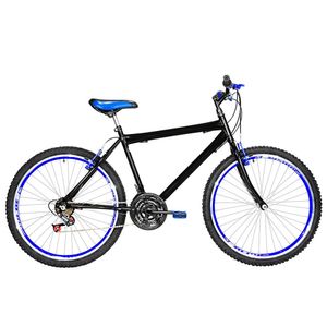 Bicicleta Masculina Aro 26 Mtb Aero 18 Marchas Cor Preta E Azul
