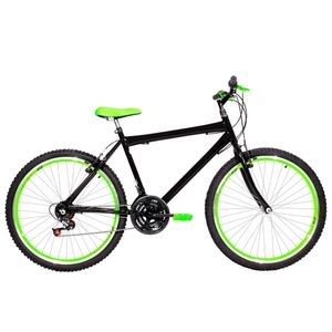Bicicleta Masculina Aro 26 Mtb Aero 18 Marchas Cor Preta E Verde