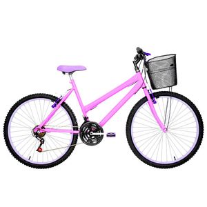 Bicicleta Feminina Aro 26 Mtb Alumínio Colorido 18 Marchas Cor Rosa E Lilás