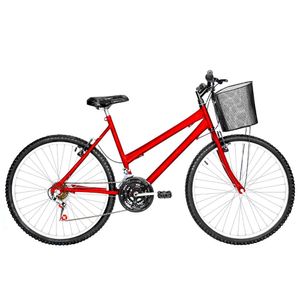 Bicicleta Feminina Aro 26 Mtb Alumínio Natural 18 Marchas Cor Vermelha