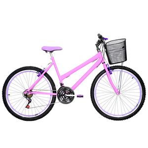 Bicicleta Feminina Aro 26 Mtb Aero 18 Marchas Cor Rosa E Lilás