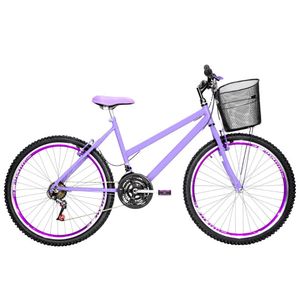 Bicicleta Feminina Aro 26 Mtb Aero 18 Marchas Cor Lilás E Violeta