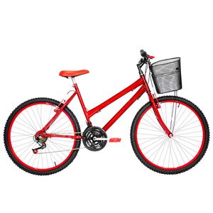 Bicicleta Feminina Aro 26 Mtb Alumínio Colorido 18 Marchas Cor Vermelha