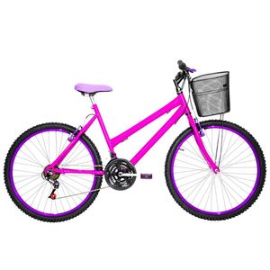 Bicicleta Feminina Aro 26 Mtb Alumínio Colorido 18 Marchas Cor Pink E Violeta