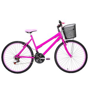 Bicicleta Feminina Aro 26 Mtb Alumínio Colorido 18 Marchas Cor Pink E Rosa
