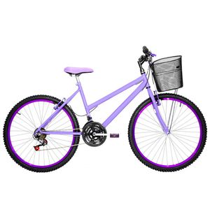 Bicicleta Feminina Aro 26 Mtb Alumínio Colorido 18 Marchas Cor Lilás E Violeta