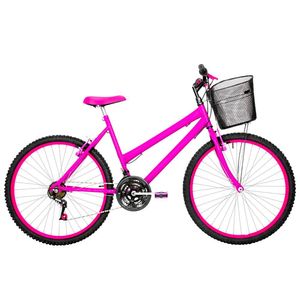 Bicicleta Feminina Aro 26 Mtb Alumínio Colorido 18 Marchas Cor Pink