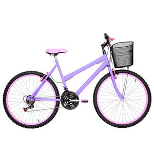 Bicicleta Feminina Aro 26 Mtb Alumínio Colorido 18 Marchas Cor Lilás E Rosa