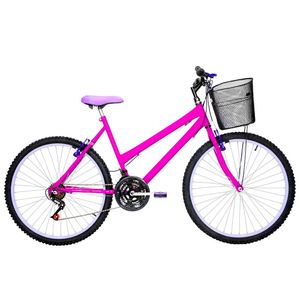Bicicleta Feminina Aro 26 Mtb Alumínio Colorido 18 Marchas Cor Pink E Lilás