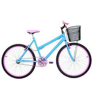 Bicicleta Feminina Aro 26 Mtb Alumínio Colorido Cor Azul Claro E Rosa