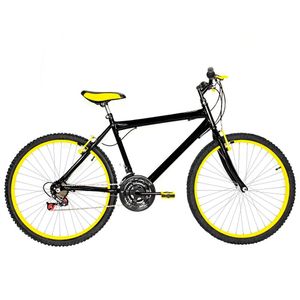Bicicleta Masculina Aro 26 Mtb Alumínio Colorido 18 Marchas Cor Preta E Amarela