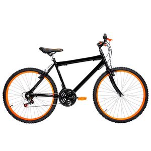 Bicicleta Masculina Aro 26 Mtb Alumínio Colorido 18 Marchas Cor Preta E Laranja
