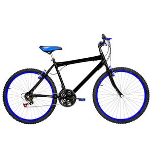 Bicicleta Masculina Aro 26 Mtb Alumínio Colorido 18 Marchas Cor Preta E Azul