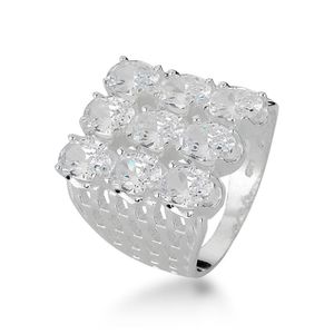 Anel Com 09 Zircônias Ovais Em Prata 925 - 23 - Cristal