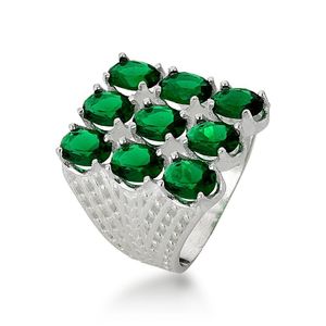 Anel Com 09 Zircônias Ovais Em Prata 925 - 18 - Verde