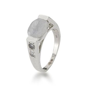 Anel Com Pedra Natural Oval Prata 925 - 22 - Pedra Da Lua