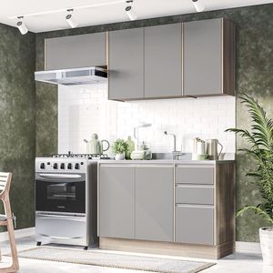 Cozinha Completa 3 Módulos 6 Portas 3 Gavetas Campanele Politorno Castanho/Cinza
