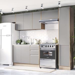 Cozinha Completa 5 Módulos 9 Portas 3 Gavetas Campanele Politorno Castanho/Cinza