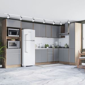 Cozinha Completa 8 Módulos 15 Portas 4Gavetas Campanele Politorno Castanho/Cinza