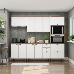 Cozinha Completa Americana 5 Peças Com Portas 4 Gavetas Branco Fosco/Ébano
