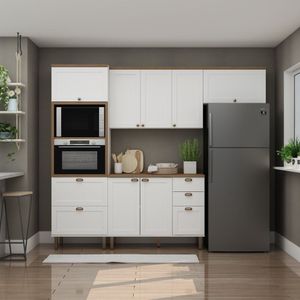 Cozinha Completa Americana 4 Peças Com 4 Gavetas Portas Provençais Branco Fosco/Ébano