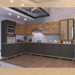 Cozinha Completa 10 Peças 18 Portas 6 Gavetas Madri Freijo/Chumbo