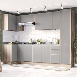 Cozinha Completa 7 Módulos 13 Portas 3 Gavetas Campanele Politorno Castanho/Cinza