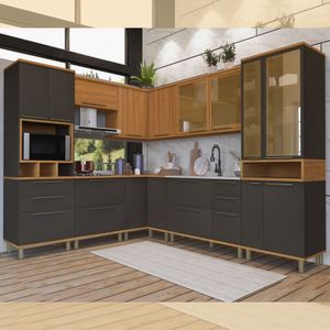 Cozinha Completa 8 Peças 17 Portas 6 Gavetas Madri Freijo/Chumbo