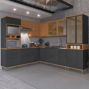 Cozinha Completa 8 Peças 16 Portas 6 Gavetas Madri Freijo/Chumbo