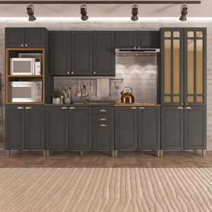 Cozinha Completa 6 Peças 18 Portas 2 Gavetas Paris Indekes Chumbo