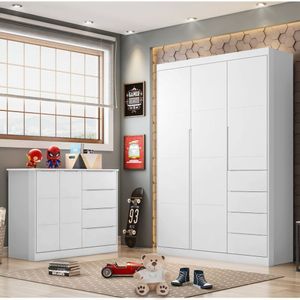 Quarto Infantil Com Guarda Roupas E Cômoda Eloá Phoenix Baby Branco