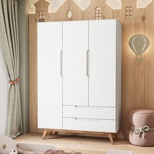 Guarda Roupa Infantil Retrô 3 Portas 2 Gavetas Alpi Olivar Móveis Branco