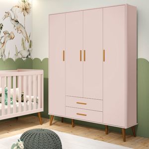 Guarda Roupa Infantil 4 Portas 2 Gavetas Isis Móveis Reller Rosa