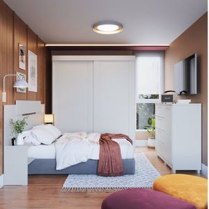 Quarto De Casal 3 Peças 1 Guarda Roupa 1 Cômoda 1 Cabeceira Renata Espresso Móveis Branco